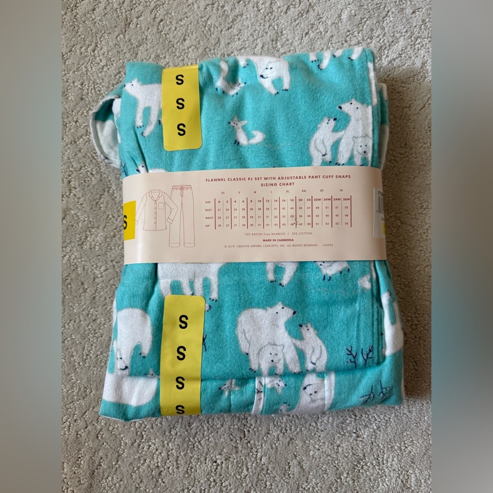 Munki Munki Teal Flannel Pajama Set with White Polar Bears, Size S - Picture 3 of 7